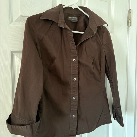 Banana Republic Brown Stretch Button Down Shirt M Fitted Y2K minimalist - Picture 3 of 5